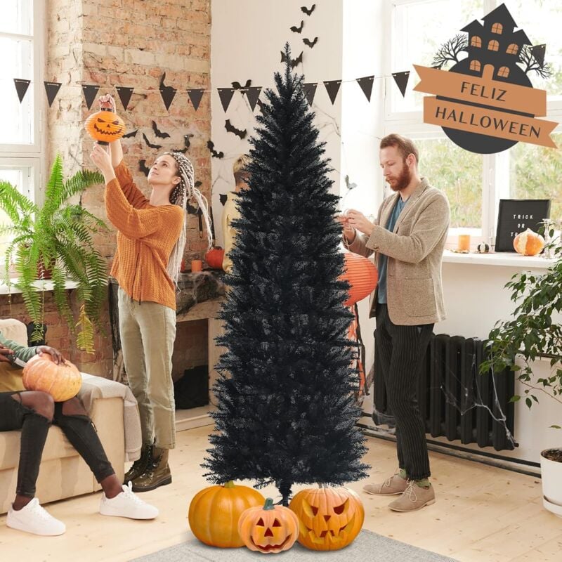

Costway - 210 cm Árbol de Navidad y de Halloween Artificial Negro, Árbol Fino con 995 Ramas, Base Plegable de Metal, Árbol Decorativo de Bisagra