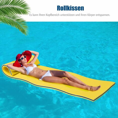 COSTWAY 210x66cm Wasserhaengematte, Wasserliege 70kg Tragkraft, Schwimmmatte Schwimmfloss, Schwimmender Teppich, Schwimmende Wasser Bett Schwimminsel Gelb - 1 Person