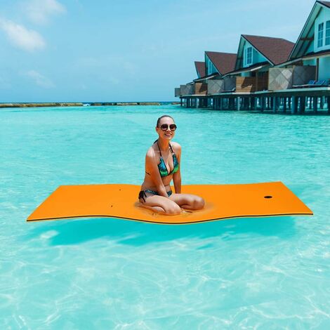 COSTWAY 210x66cm Wasserhaengematte, Wasserliege 70kg Tragkraft, Schwimmmatte Schwimmfloss, Schwimmender Teppich, Schwimmende Wasser Bett Schwimminsel Orange - 1 Person