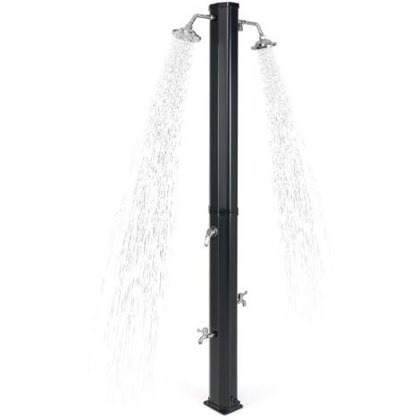 COSTWAY 217cm Solar Heated Shower Outdoor Shower w/Dual Swivel Shower Heads-Dark