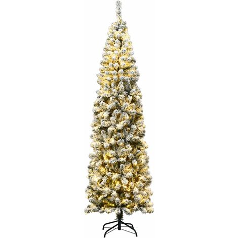 COSTWAY 225 cm Árbol de Navidad, Abeto Artificial Nevado Iluminado con 350 Luces LED Cálidas, Agujas en PVC y Base Plegable de Metal, 641 Ramas