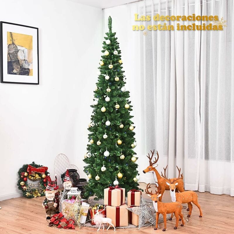 

225 cm Árbol de Navidad Artificial de PVC con Soporte 350 LED Cadena de Luces, Iluminado con 1085 Ramas - Costway