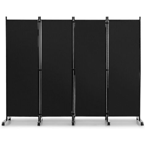 COSTWAY 225 x 173cm Raumteiler auf Rollen, Paravent 4 teilig, Trennwand faltbar, Sichtschutz Schwarz