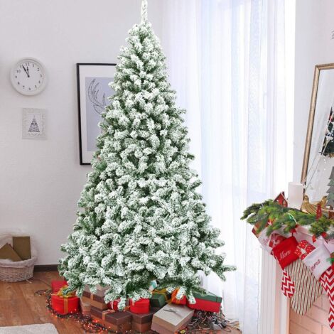 COSTWAY 225cm Künstlicher Weihnachtsbaum mit Schnee, Tannenbaum mit Metallstaender, Christbaum 1346 Spitzen PVC, Kunstbaum Weihnachten Klappsystem für Zuhause Büro Geschaefte Hotels