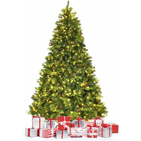 COSTWAY 225cm LED Künstlicher Weihnachtsbaum, Tannenbaum geschmückt mit Klappsystem und Metallstaender