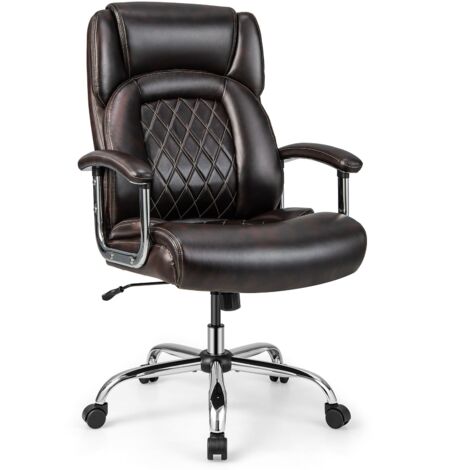 COSTWAY 227kg Leather Office Chair Adjustable Big & Tall Executive Chair-Coffee