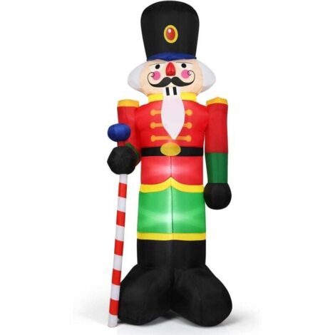 COSTWAY 2,4 m aufblasbarer Nussknacker, Weihnachtsdekoration mit 3 Lichtern, Zuckerstange, Weihnachtsdekoration, Garten
