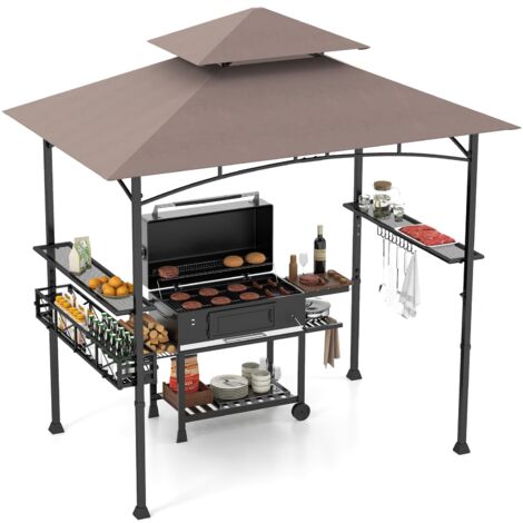 COSTWAY 242 x 153 cm Outdoor Grill Gazebo Double Tiered BBQ Canopy Tent w/ 2 Side Shelves