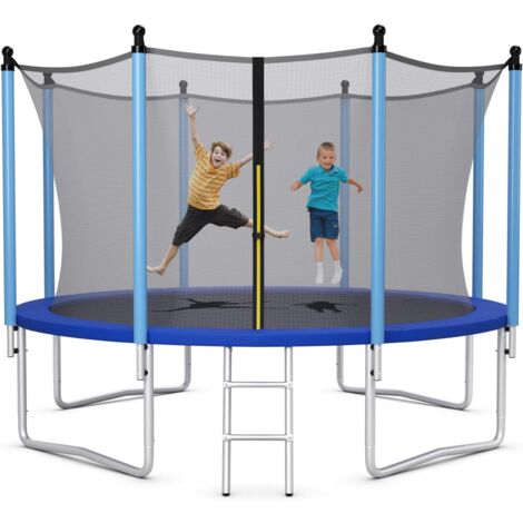 COSTWAY Φ244 cm Trampolin Outdoor, GS Zertifiziert, Gartentrampolin mit Leiter, Trampolin Komplettset mit Leiter, Sprungmatte, Sicherheitsnetz und Randabdeckung