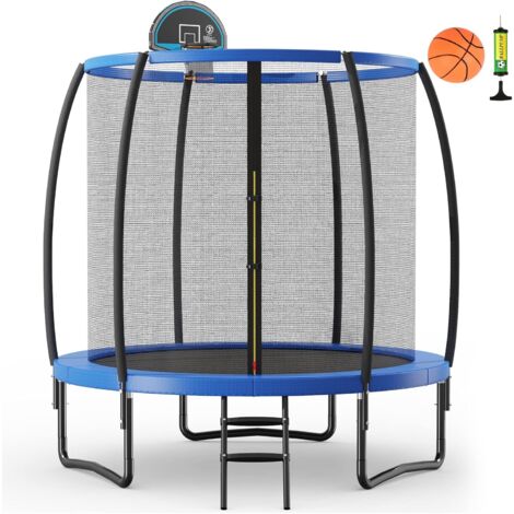 COSTWAY Φ244cm Trampolin Outdoor, GS Zertifiziert, mit Sicherheitsnetz, Leiter, Basketball, Sprungmatte und Randabdeckung, Gartentrampolin
