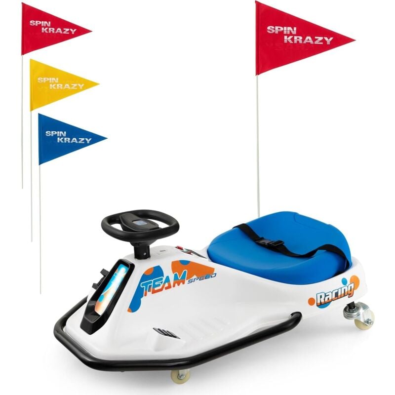 COSTWAY 24V Kart Électrique à Vitesse Variable(3-8KM/H) avec 5 Roues & 3 Drapeaux, Voiture à Dérive Électrique avec Lumière LED & Musique, Démarrage