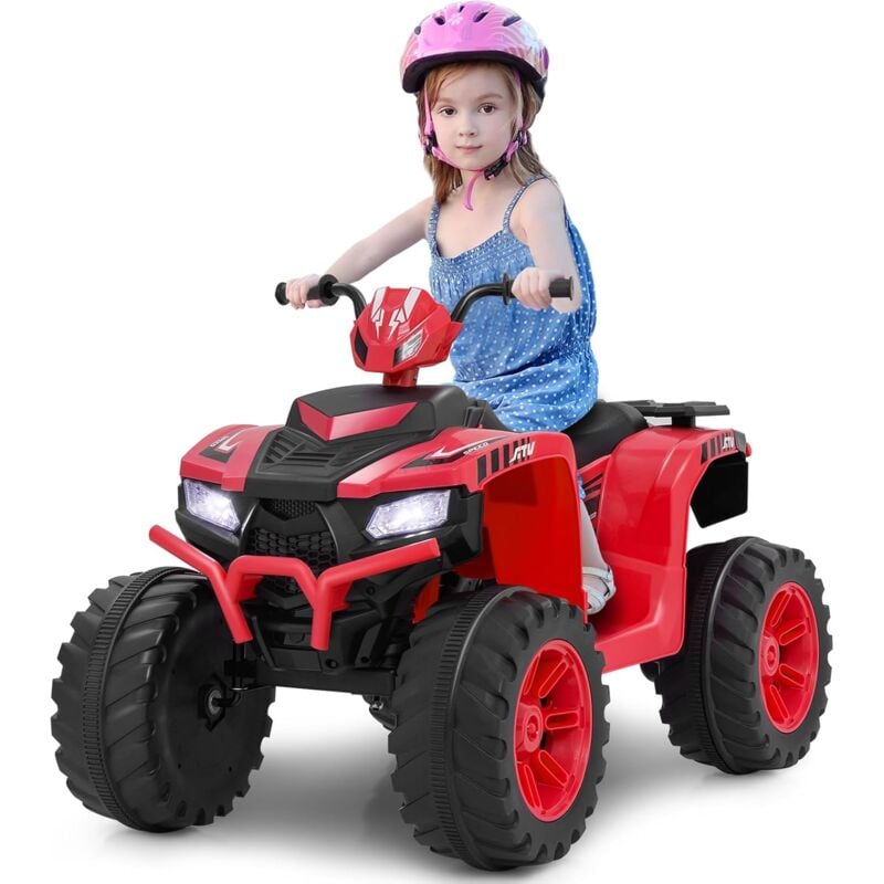24V Quad Électrique Enfant avec Musique & Lumières led, Voiture Électrique avec 4 Roues Antidérapantes & Pédale, Démarrage Lent, Vitesse 2,8/5 km/h,