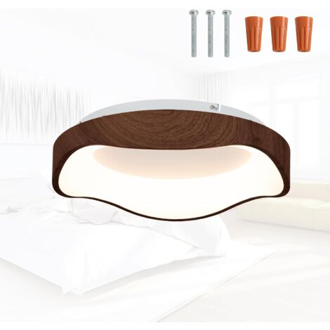 COSTWAY 24W LED Deckenleuchte energiesparend, Deckenlampe mit Holzmaserung, Metallrahmen & Lampenschirm, Hängeleuchte 3000K für Schlafzimmer, Wohnzimmer, Esszimmer