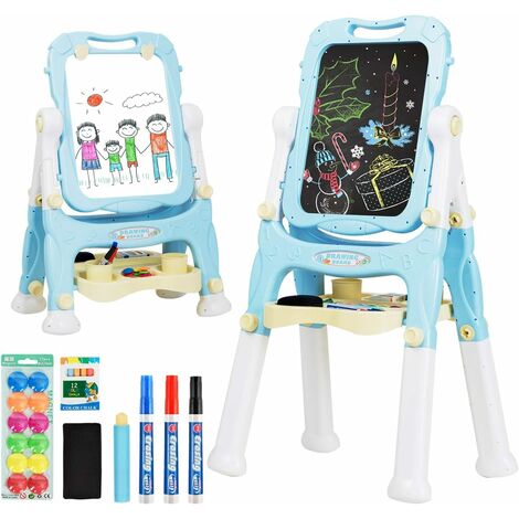 COSTWAY 2en1 Tableau Enfant 2 Faces Noir Craies et Magnétique Blanc 2 Hauteurs Disponibles-Pivotant-Accessoires Complets pour 3+ 