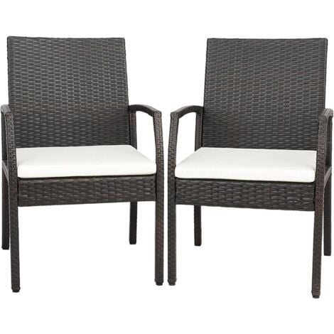 COSTWAY 2er Rattan Stühle Set, Gartenstuhl Polyrattan mit Rückenlehne & Armlehne, Gartensessehl mit Sitzkissen, Balkonstuhl Gartenstühle für Outdoor Terrasse Balkon Garten