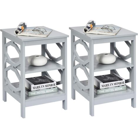 COSTWAY 2er Set 3 Ebenen Nachttisch OO-förmig, Beistelltisch, 40x40x61cm Grau