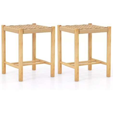 COSTWAY 2er Set Barhocker Holz, Barstuhl Sitzhöhe 45 cm mit Fußstütze, Küchenstuhl aus geflochtenem Papier, Tresenhocker Bistrohocker für Küche, Esszimmer, Hinterhof (36 x 36 x 45 cm)