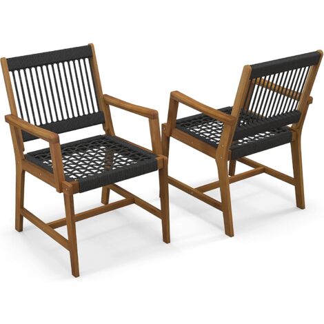 COSTWAY 2er Set Gartenstühle Akazienholz, Esszimmerstuhl mit Rückenlehne & Armlehne, Balkonstuhl bis 160 kg belastbar, Bistrostühle für Terrassen & Garten & Balkon