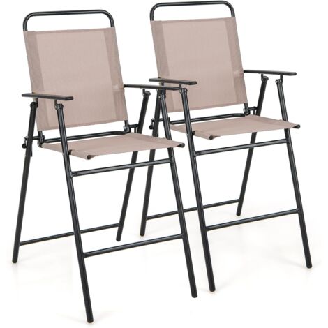 COSTWAY 2er Set Gartenstühle, hohe Klappstühle mit Fußstütze, Sitzhöhe 63 cm, klappbare Barhocker bis 150 kg belastbar, Balkonstühle für Balkon, Garten, Poolbereich beige