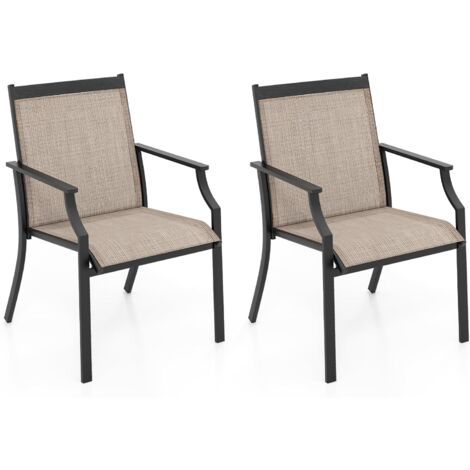 COSTWAY 2er Set Gartenstühle, Terrassenstühle, Balkonstühle mit atmungsaktiver Sitzfläche und Metallrahmen, Outdoor-Stühle bis 150 kg belastbar, für Garten, Balkon, Poolbereich, Kaffee