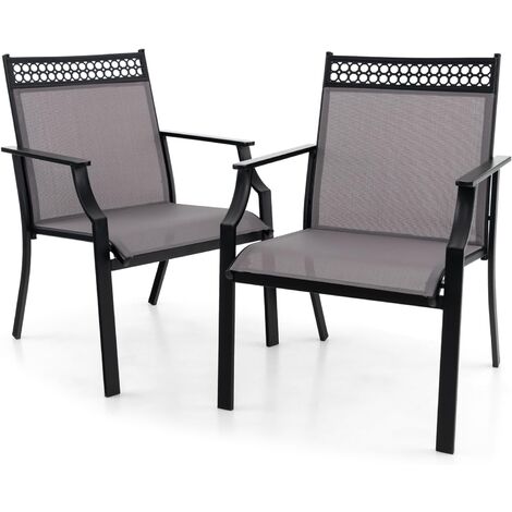 COSTWAY 2er Set Gartenstühle, Terrassenstühle, Balkonstühle mit schnell trocknendem Stoff und Metallrahmen, Outdoor-Stühle bis 150 kg belastbar, für Garten, Balkon, Poolbereich Grau