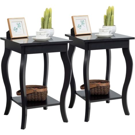 COSTWAY 2er Set Nachttisch mit Ablage, 2 Ebene Beistelltisch aus Holz, Nachtkonsole, Sofatisch für Wohnzimmer, Schlafzimmer, 40 x 40 x 60 cm (Schwarz)