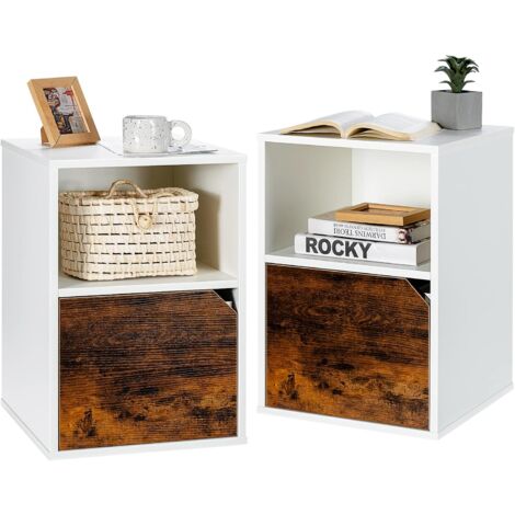 COSTWAY 2er Set Nachttische Holz, Beistelltisch mit mit offenem Regal & Türschrank, 3 Ebenen Kaffeetisch, Sofatisch für Wohnzimmer, Schlafzimmer, Arbeitszimmer, Büro Weiss