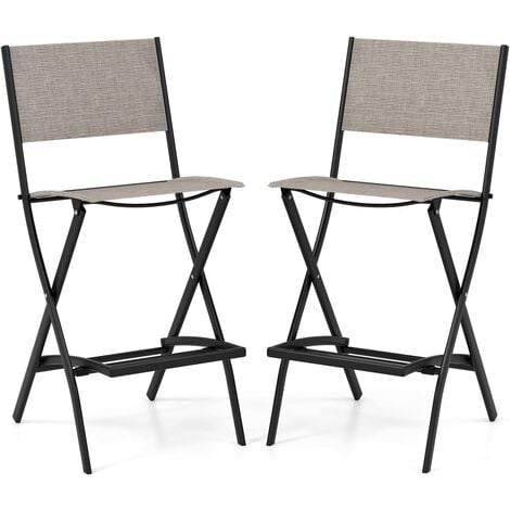 COSTWAY 2er Set Outdoor Barhocker, klappbare Barstühle mit Rückenlehne und Fußstütze, Tresenhocker bis zu 150 kg belastbar, Sitzhöhe 71 cm, Gartenstühle für Balkon, Garten & Poolbereich