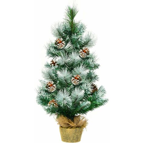 COSTWAY 2FT 60cm Christmas Tree, Small Artificial Xmas Trees with Pine Cones and Base, Holiday Decoration for Indoor Tabletop Garden Pathway (Green + White)