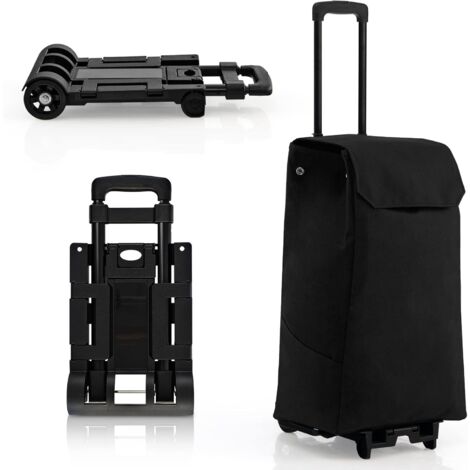 COSTWAY 2in1 Einkaufswagen&Trolley 38L, bis 60kg, 3-stufig höhenverstellbar, mit 4 Rädern & 2 Seitentaschen & Reißverschlusstasche, Schwarz