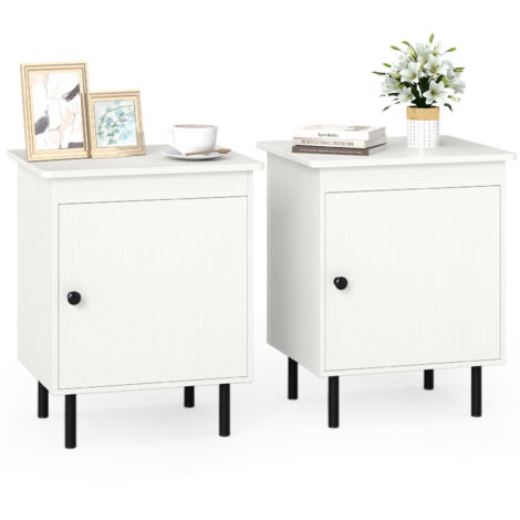 COSTWAY 2Pcs 2-Tier Nightstand Modern Bedside Table w/Single Door Cabinet-White