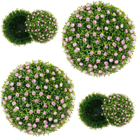 COSTWAY 2PCS Artificial Plant Topiary Balls 37cm Faux Decorative Balls w/Pink Flowers