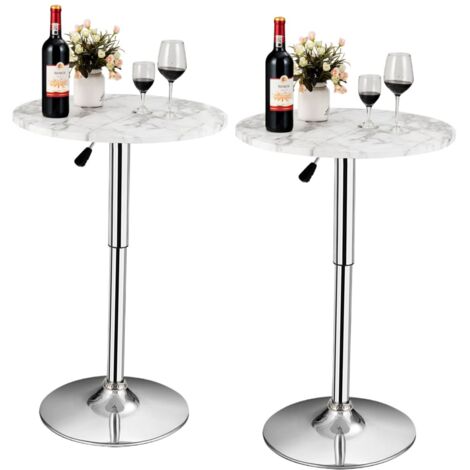 COSTWAY 2Pcs Modern Bar Table Multifunctional Round Pub Table-White