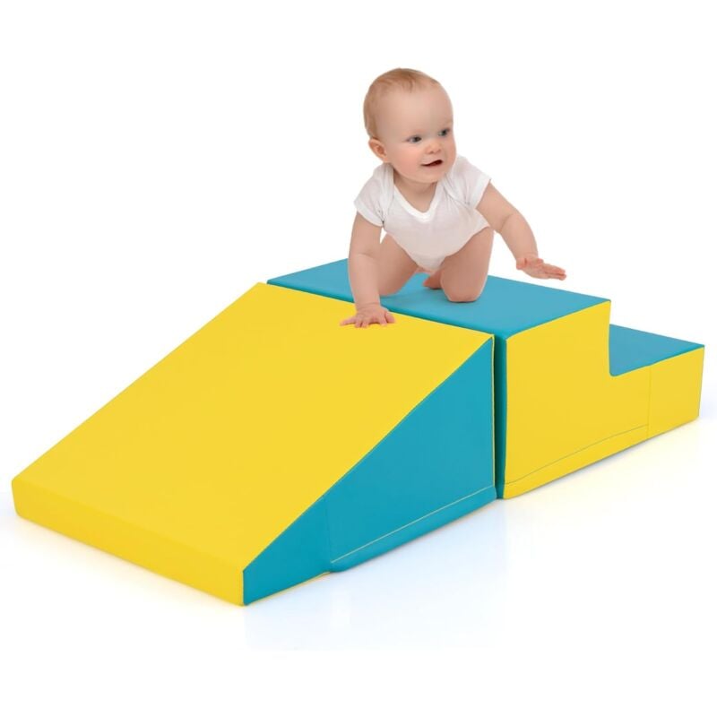 2PCS Parcours Motricité Bébé en Mousse avec Housse Amovible en pu, Module Motricité Bébé avec Marche & Toboggan, Jouets Éducatifs pour Ramper Grimper