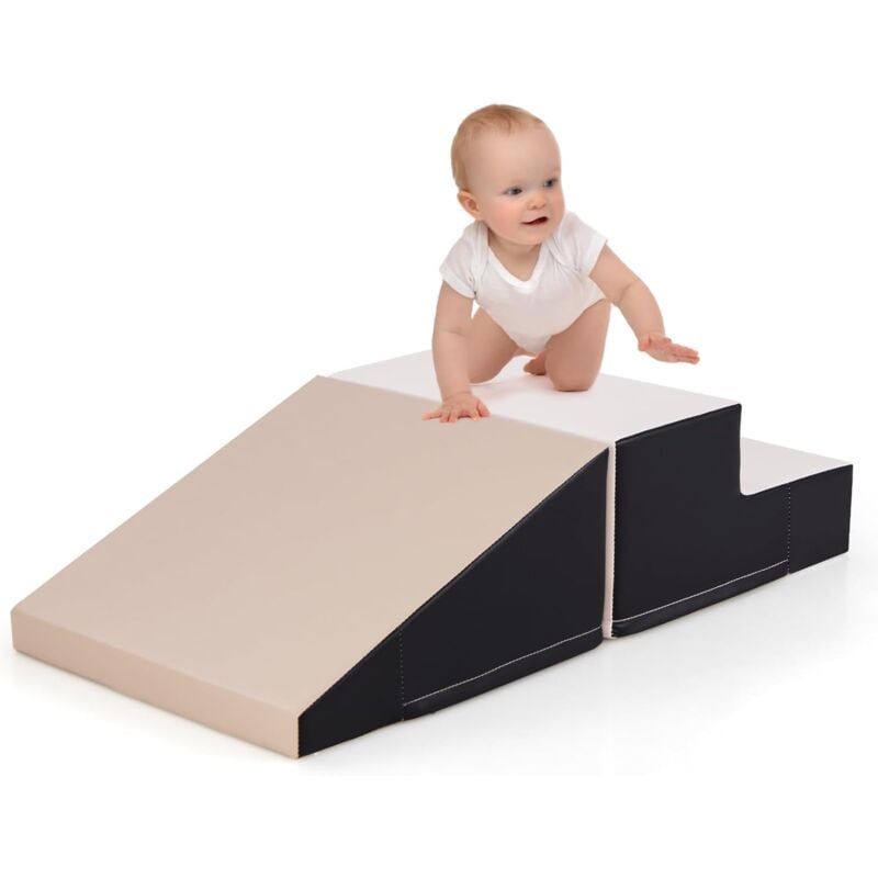 2PCS Parcours Motricité Bébé en Mousse avec Housse Amovible en pu, Module Motricité Bébé avec Marche & Toboggan, Jouets Éducatifs pour Ramper Grimper