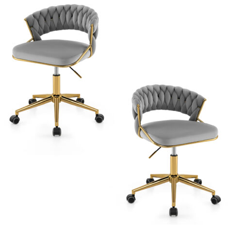 COSTWAY 2Pcs Swivel Home Office Desk Chair Adjustable Upholstered Computer Chair-Grey