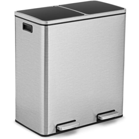 COSTWAY 2x30L Recycling Pedal Bin Double Kitchen Waste Bin with Plastic Inner Buckets