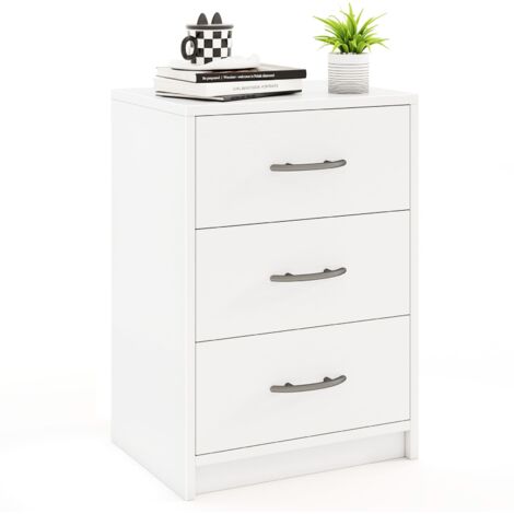 COSTWAY 3-Drawer Nightstand Modern Bedside Table Accent Sofa Side Table-White