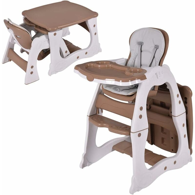 3 en 1 Chaise Haute Convertible pour Bébé 6-36 Mois, Table et Chaise pour Enfant avec Plateau, Dossier Réglable et Ceinture de Sécurité à 5 points