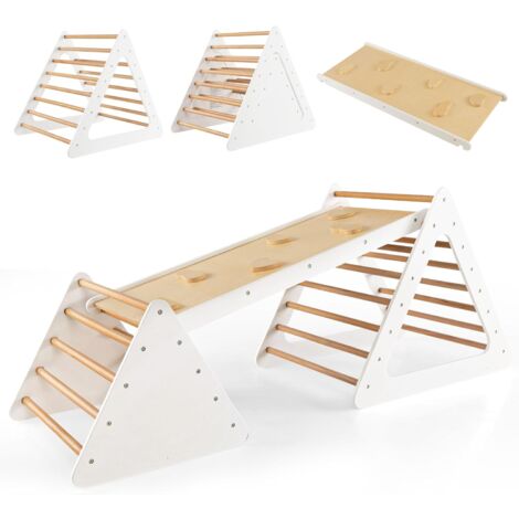 COSTWAY 3 en 1 Triangle d'escalade Montessori Enfant avec Rampe, 2 Échelle d'escalade Montessori en Bois pour Grimper, Charge Max 60KG, Utilisation Intérieur pour Enfants de 3 Ans+