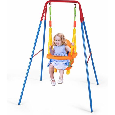 COSTWAY 3 en1 Balançoire pour Enfants avec Portique et Siège avec Dossier,Accoudoir et Ceinture Sécurité pour Garçon / Filles 1-3 Ans Charge Max. :25 KG
