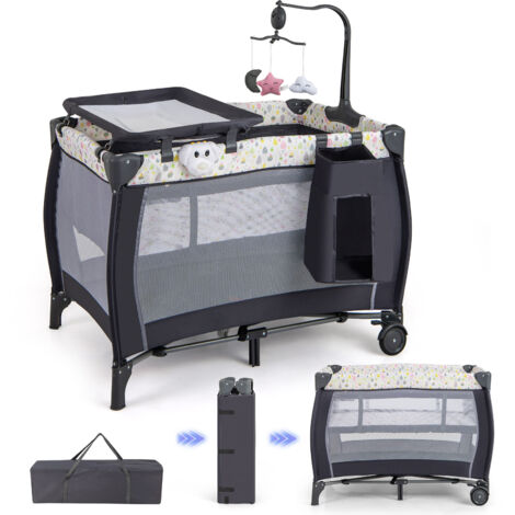 COSTWAY 3 in 1 Baby Activity Center Foldable Pack and Play-Dark Grey
