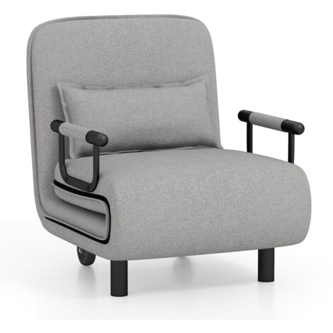 COSTWAY 3-in-1 Convertible Sofa Bed Sleeper Chair w/Lumbar Pillow-Light Gray
