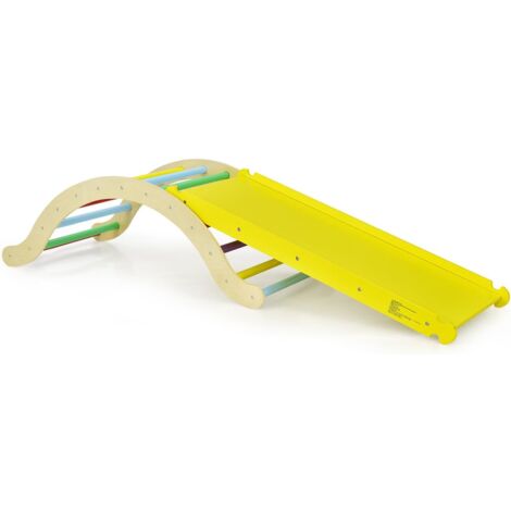 COSTWAY 3 in 1 Kinder Kletterleiter Set, Holz Kletterbogen Kletterdreieck mit umkehrbarer Rampe zum Klettern und Rutschen,Kleinkinderrutsche Leiter-Spielset für drinnen draußen (Bunt)