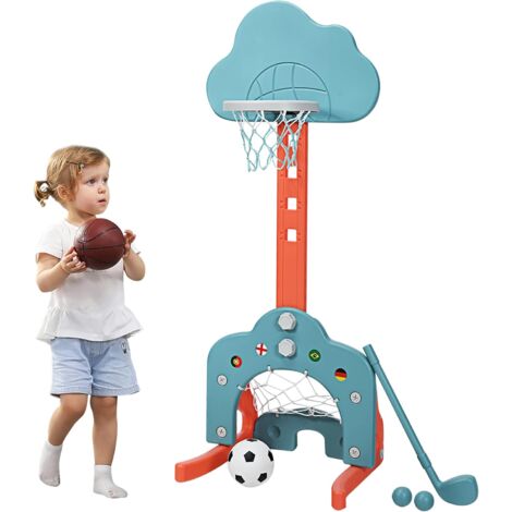 COSTWAY 3 in 1 Kinder Spielplatz, höhenverstellbarer Basketballkorb & Fußballtor & Golf, Basketballständer inkl. Bälle und Golf Club, Korbanlage für Kinder von 2-7 Jahren (Grün)