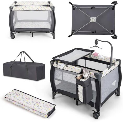 COSTWAY 3 in 1 Lettino da Viaggio per Neonati, Lettino da Campeggio Portatile per Bambini con Culla e Fasciatoio Rimovibile, Materasso Rimovibile, per Bambini 0-36 Mesi (Colorato)