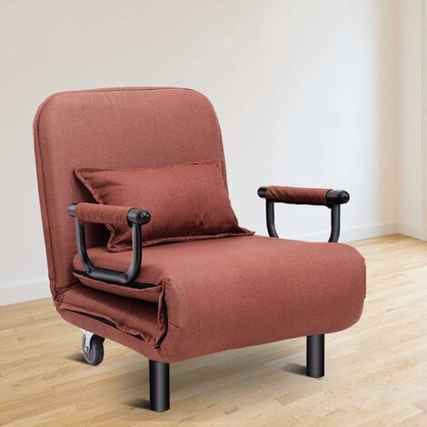 COSTWAY 3 in 1 Schlafsessel, Schlafsofa klappbar, Klappbett, Chaiselongue, Klappsessel, Sofabett, mit Verstellbarer Rueckenlehne, inkl. Kissen, ideal fuer Schlafzimmer, Wohnzimmer, Buero Braun