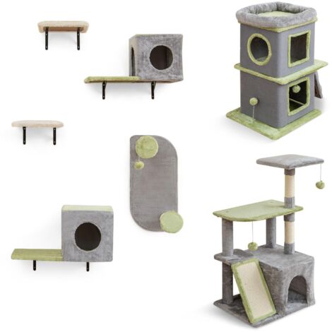 COSTWAY 3 in 1 Set di Mobili per Gatti, Tiragraffi per Gattini con Condominio, Albero per Gatti a 3 Livelli, Albero da Arrampicata Versatile