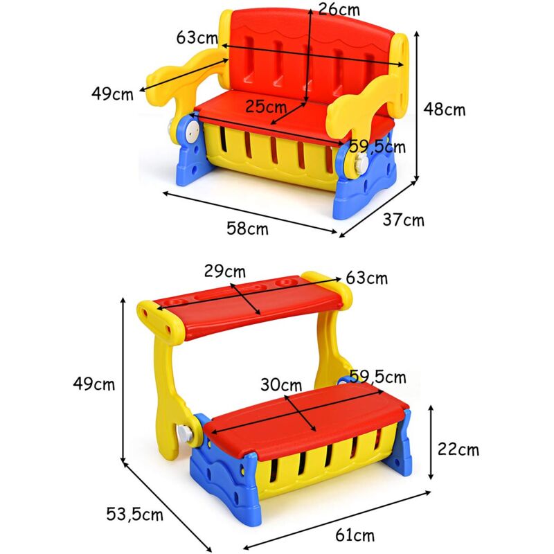 Costway 3 In1 Kinder Sitztruhe Kindertisch Mit Stuhl Sitzbank