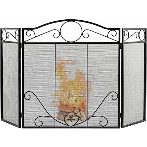 COSTWAY 3 PCS Folding Iron Fire Panel,127x73cm, Spark Flame Barrier with Leaves Decoration, Wide Metal Mesh Safety Fire Place Guard for Wood and Coal Firing, Stoves, Grills (Scrollwork Pattern)